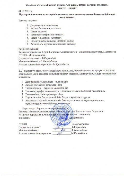 Юрий Гагарин м/л бракераж қазан айынық анықтамасы