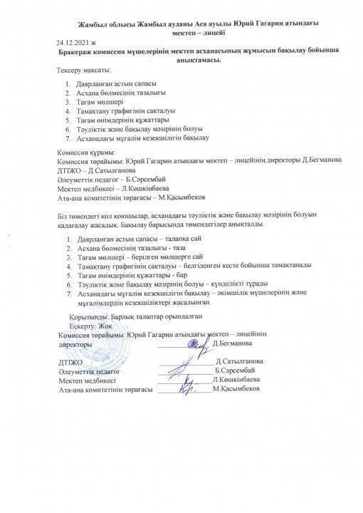 Юрий Гагарин м/л бракераж желтоқсан айынық анықтамасы