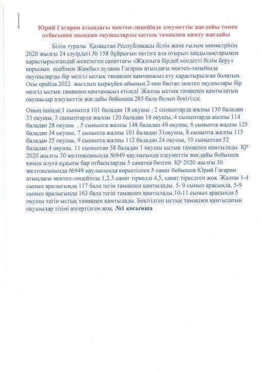 2022-2023 оқу жылы Педагогикалық кеңесте ыстық тамақ қаралуы