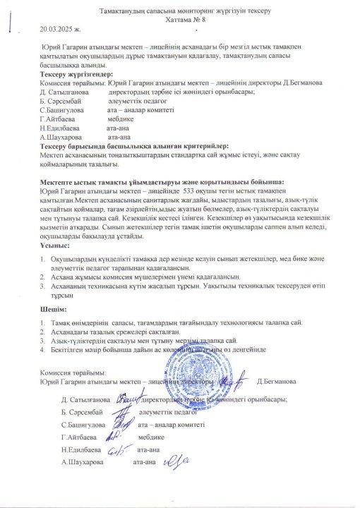2024-2025 оқу жылында наурыз айындағы бракераж комиссиясының жұмысы