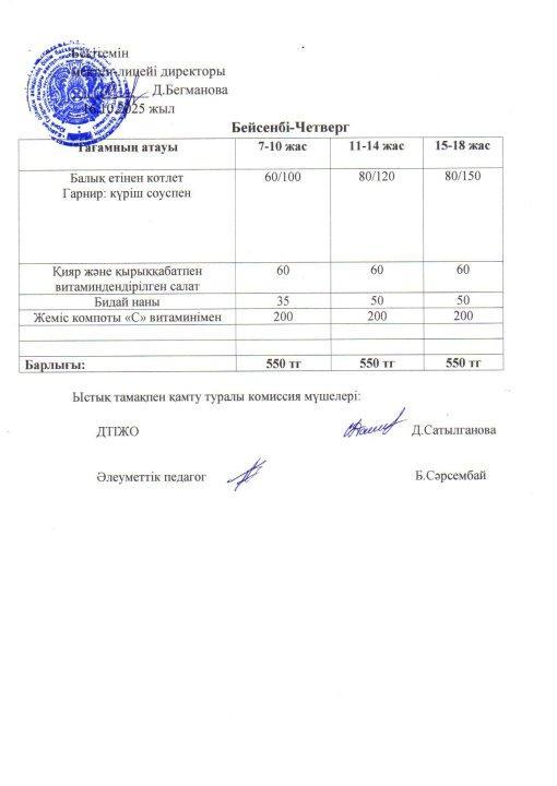 2025-2026 қазан айының 16 күнгі меню