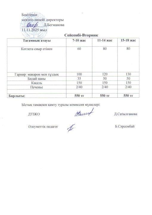 2025-2026 қараша айының 11 күнгі меню