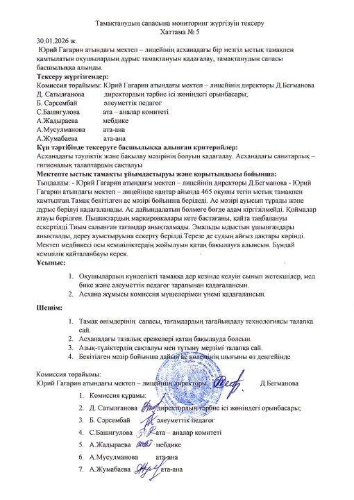 2025-2026 оқу жылында қаңтар айындағы бракераж комиссиясының жұмысы